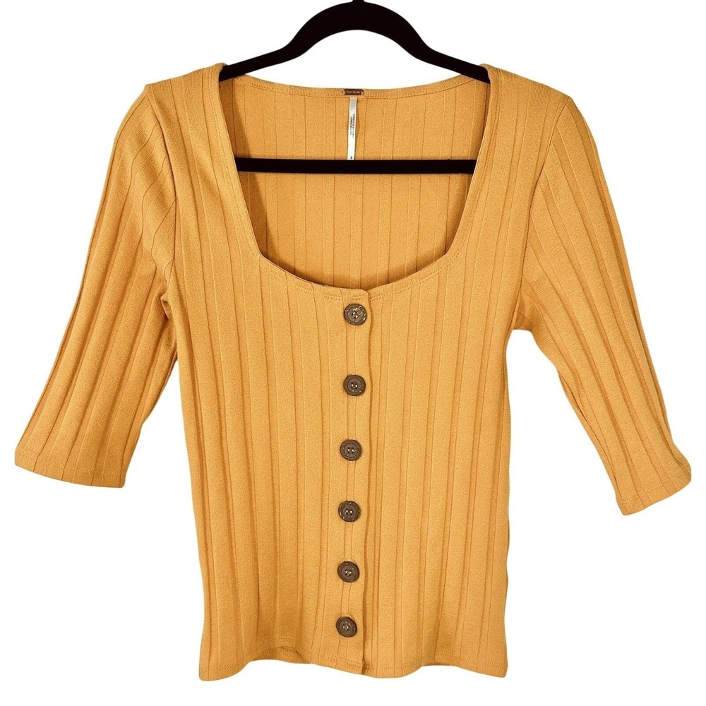 Free People Women's Ribbed Top Button‎ Up Size S Cottagecore Prairie Boho Spring